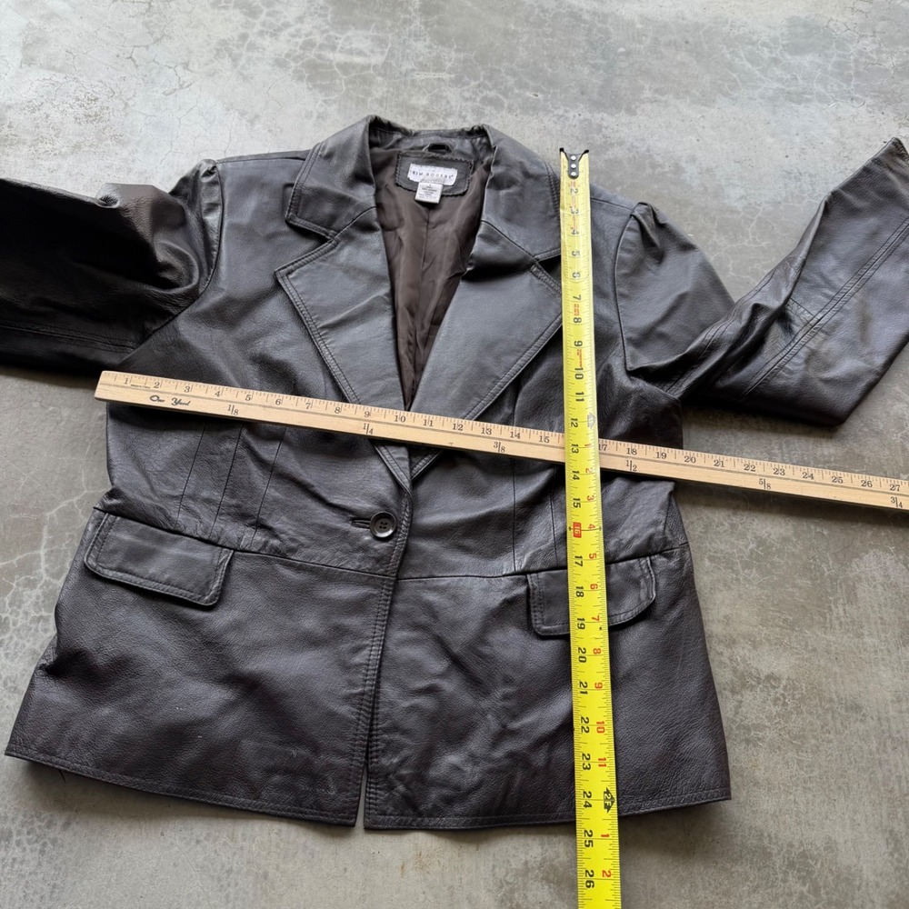 Vintage Kim Rogers Brown Leather cropped Blazer suit Jacket double breasted - Picture 4 of 8